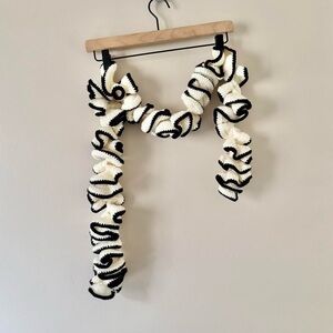 Black + Cream Abstract Hand Knit Skinny Scarf